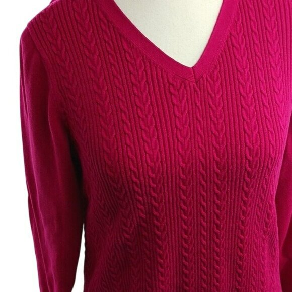 Talbots Sweater Pink V Neck Cable Knit Stretch Fitted Womens Size M - Picture 3 of 7